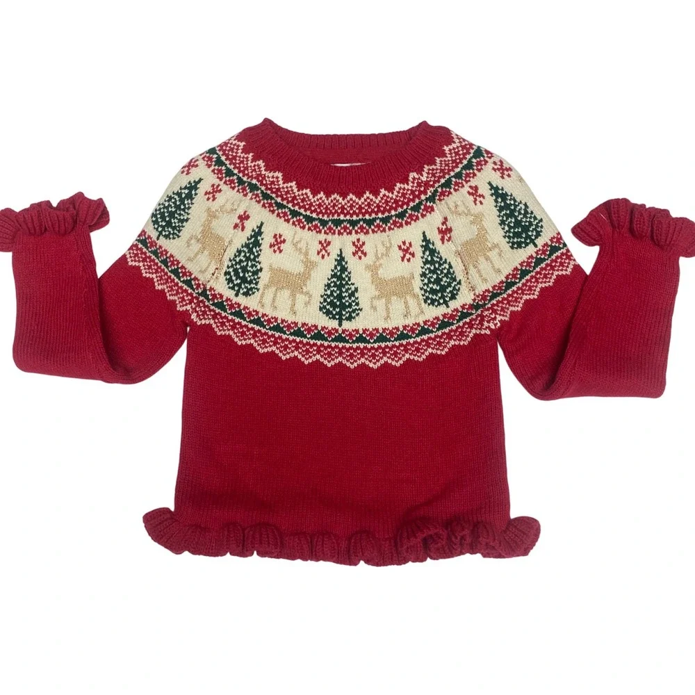 Tahari Girls 24 Mos Christmas Holiday Deer Tree Sweater Skirt Outfit Set‎ NWT
